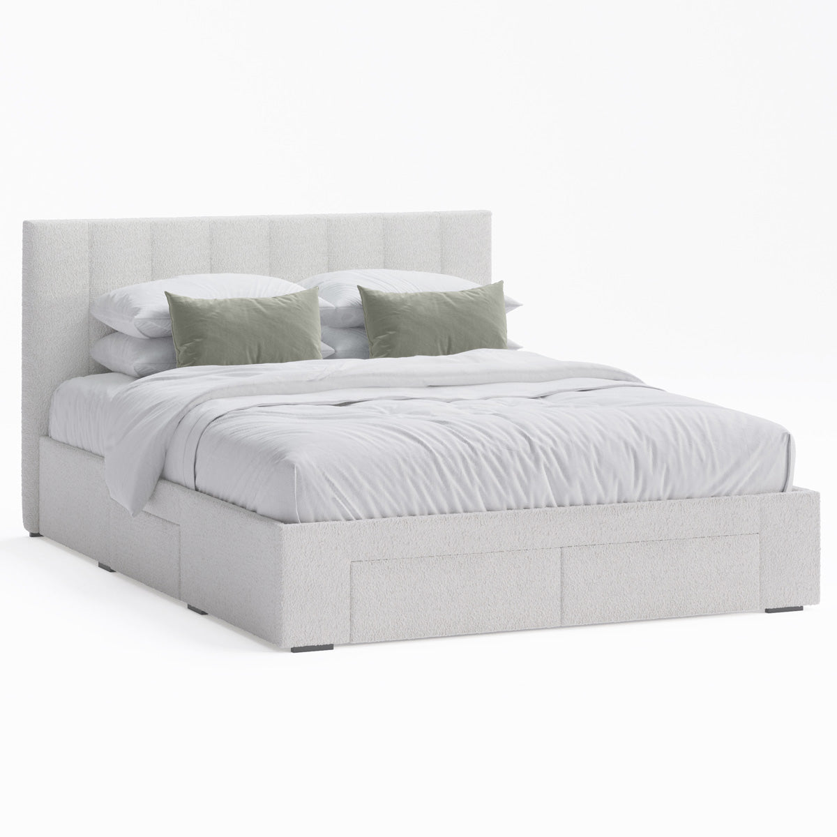 Ormond Storage Bed Frame with Four Extra Large Drawers (Ivory White Boucle Fabric)
