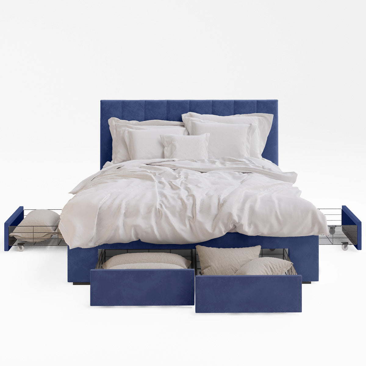 Ormond Bed Frame with Four Extra Large Drawers (Navy Blue Velvet)