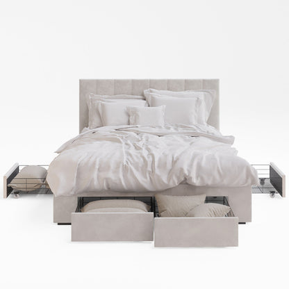 Ormond Storage Bed Frame with Four Extra Large Drawers (Taupe White Velvet)