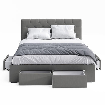 Webster Bed Frame with Four Storage Drawers (Charcoal Fabric)