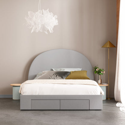 Arch Bed Frame with Four Storage Drawers (Grey Fabric)