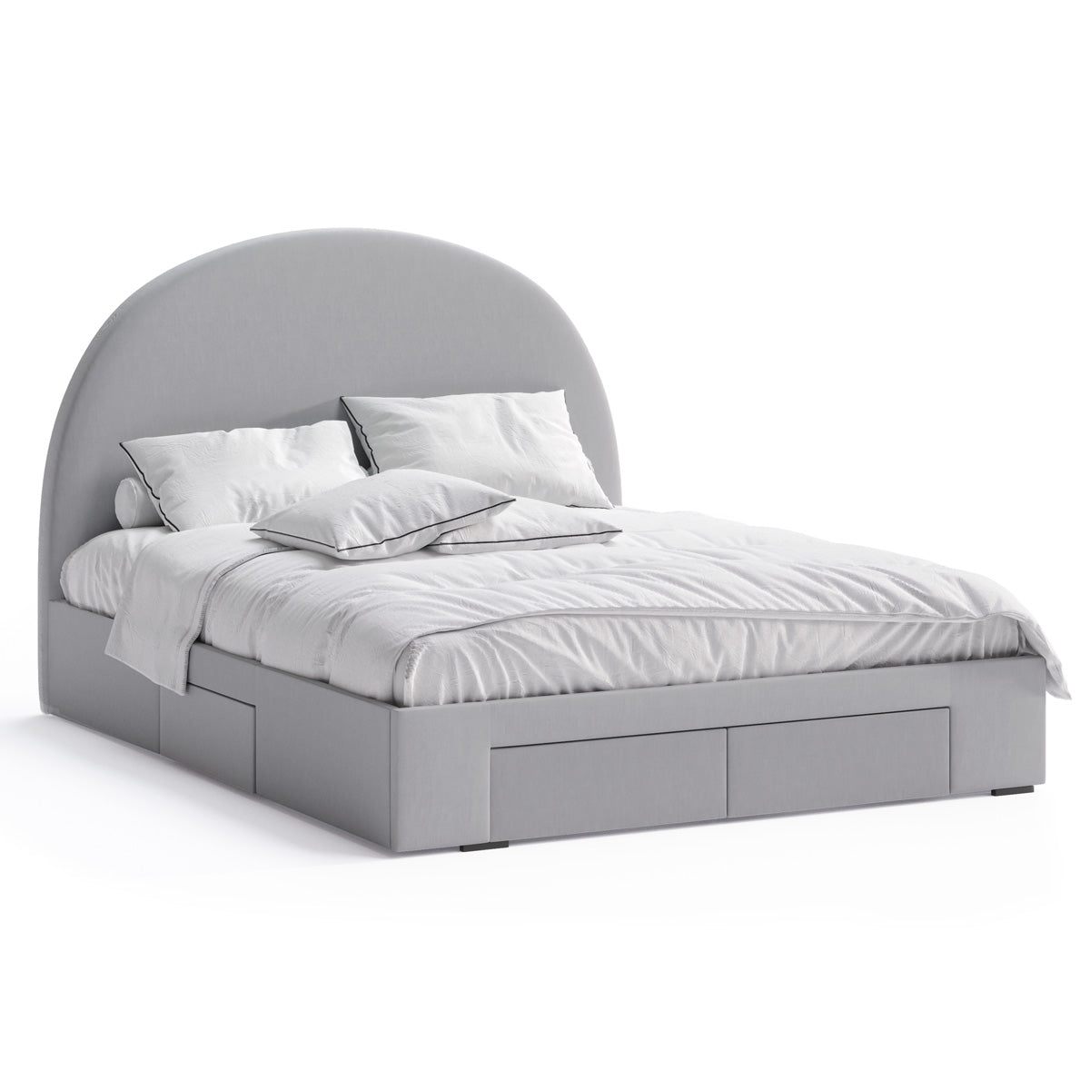 Arch Bed Frame with Four Storage Drawers (Grey Fabric)