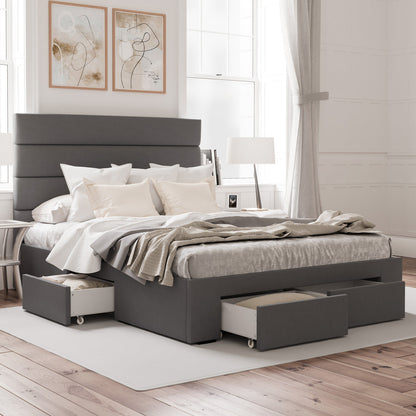 Benny Bed Frame with Four Storage Drawers (Charcoal Fabric)