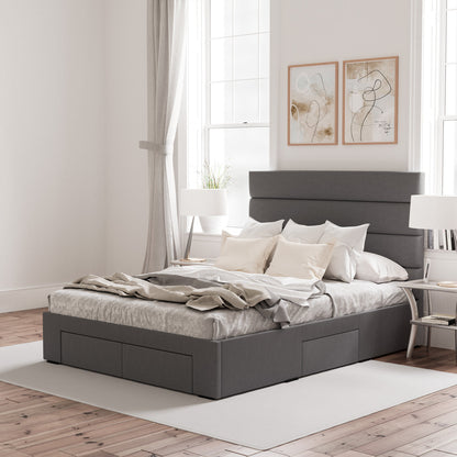 Benny Bed Frame with Four Storage Drawers (Charcoal Fabric)