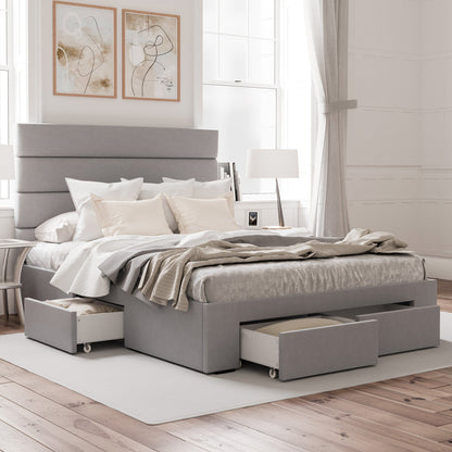 Benny Bed Frame with Four Storage Drawers (Grey Fabric)