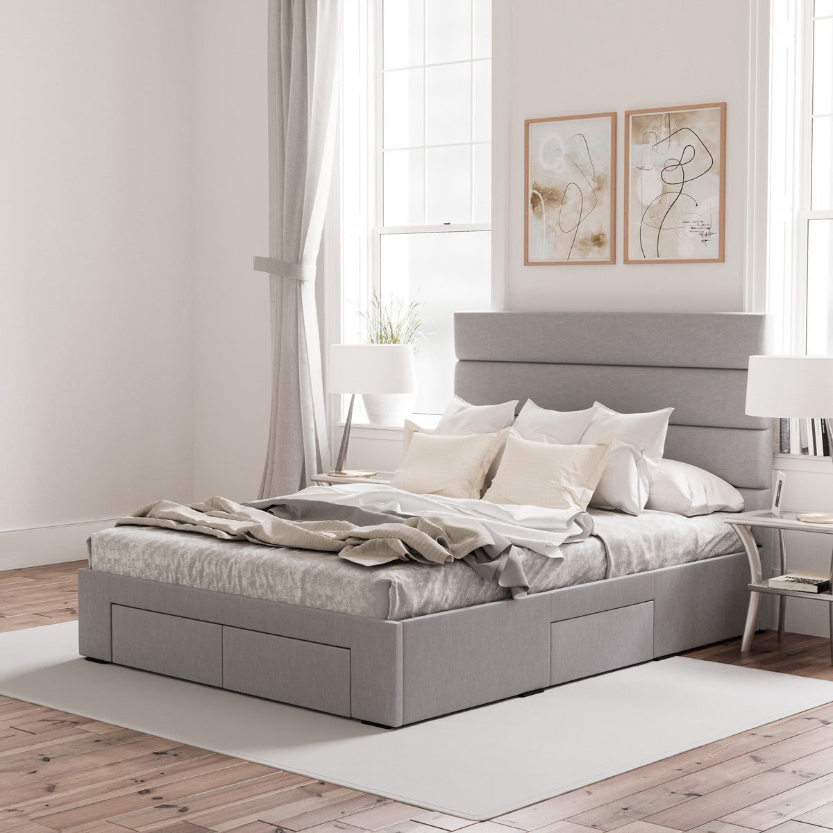 Benny Bed Frame with Four Storage Drawers (Grey Fabric)