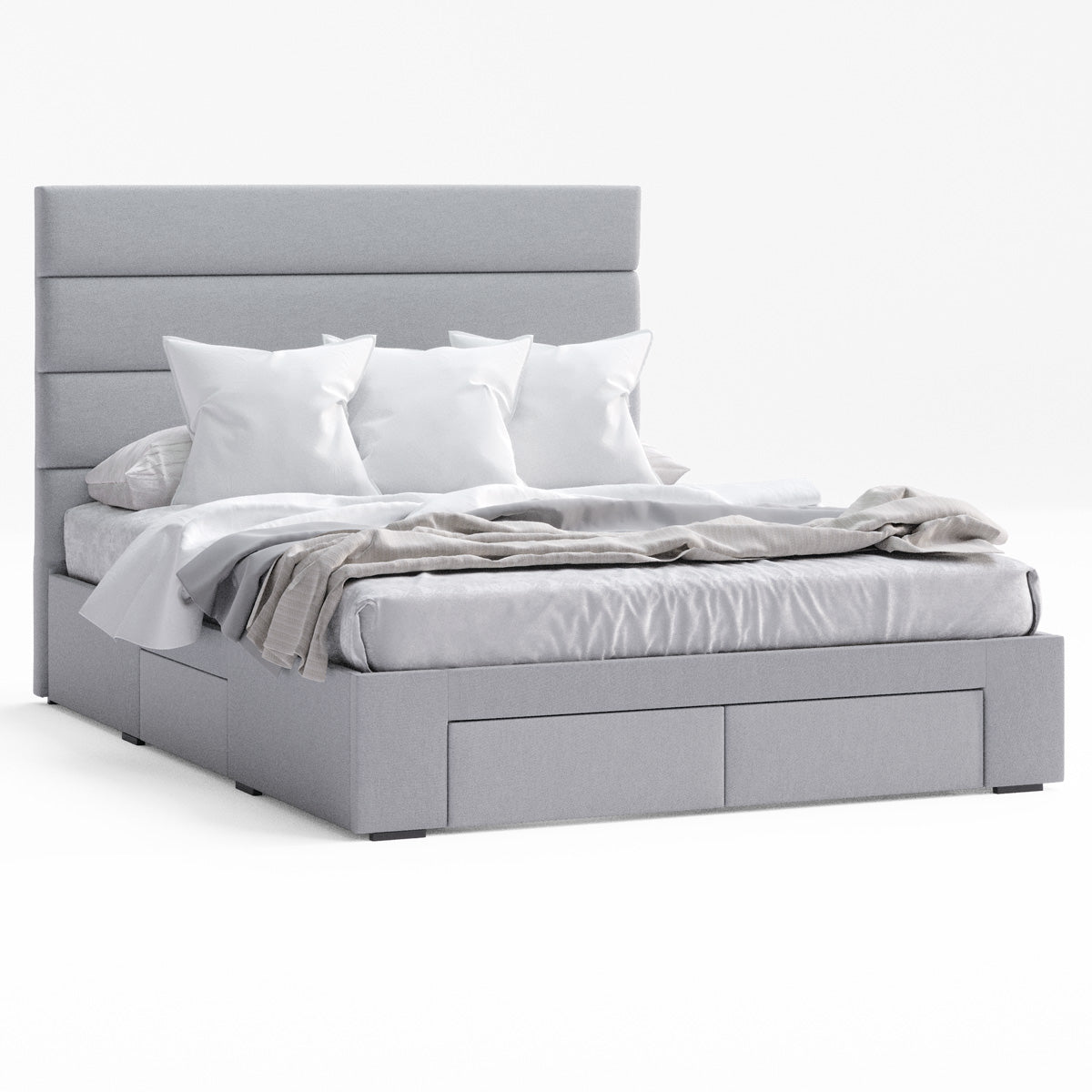 Benny Bed Frame with Four Storage Drawers (Grey Fabric)