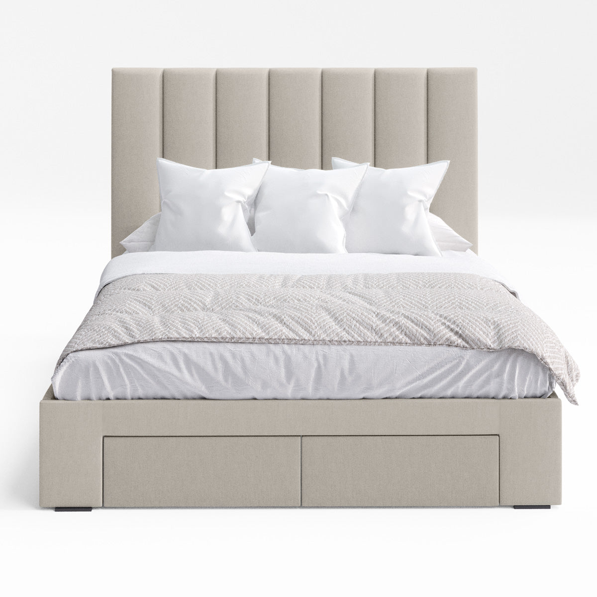 Celine Bed Frame with Four Extra Large Drawers (Natural Beige Fabric)