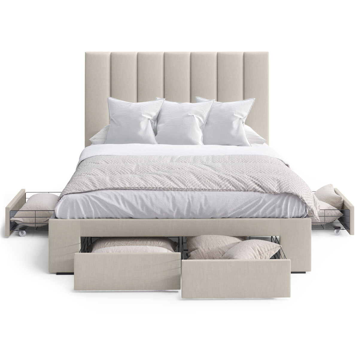 Celine Bed Frame with Four Extra Large Drawers (Natural Beige Fabric)