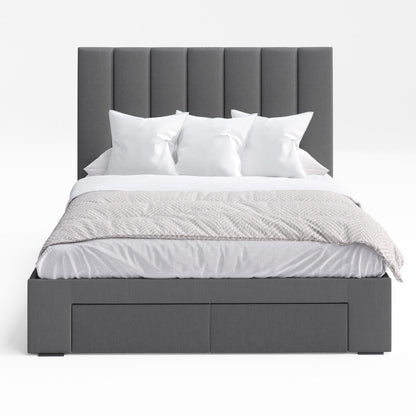 Celine Bed Frame with Four Extra Large Drawers (Charcoal Fabric)