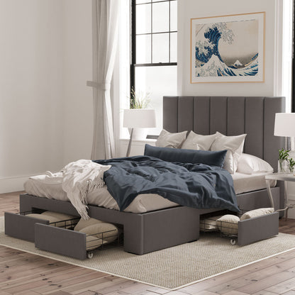 Celine Bed Frame with Four Extra Large Drawers (Charcoal Fabric)