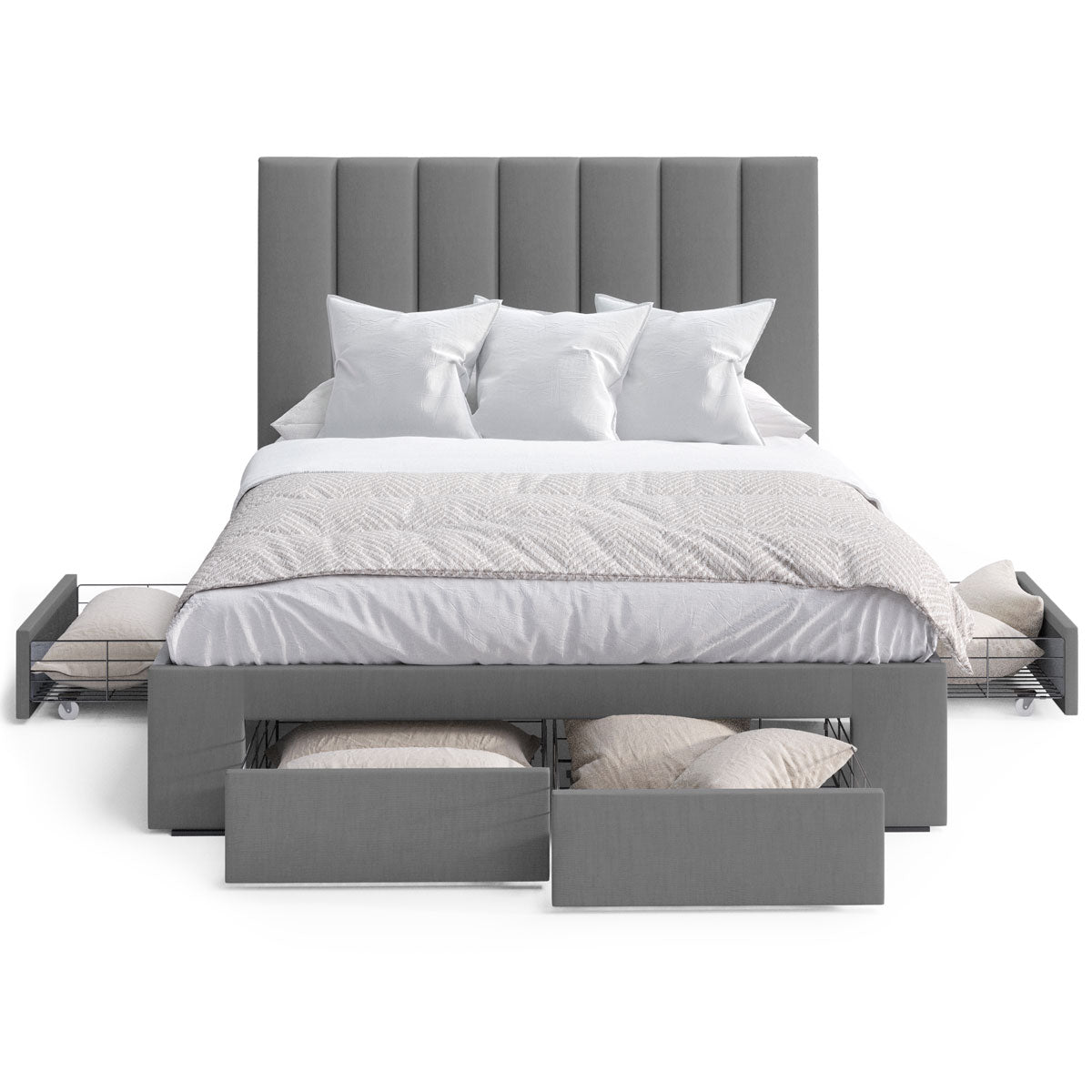 Celine Bed Frame with Four Extra Large Drawers (Charcoal Fabric)