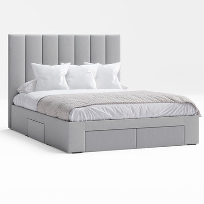 Celine Bed Frame with Four Storage Drawers (Grey Fabric)