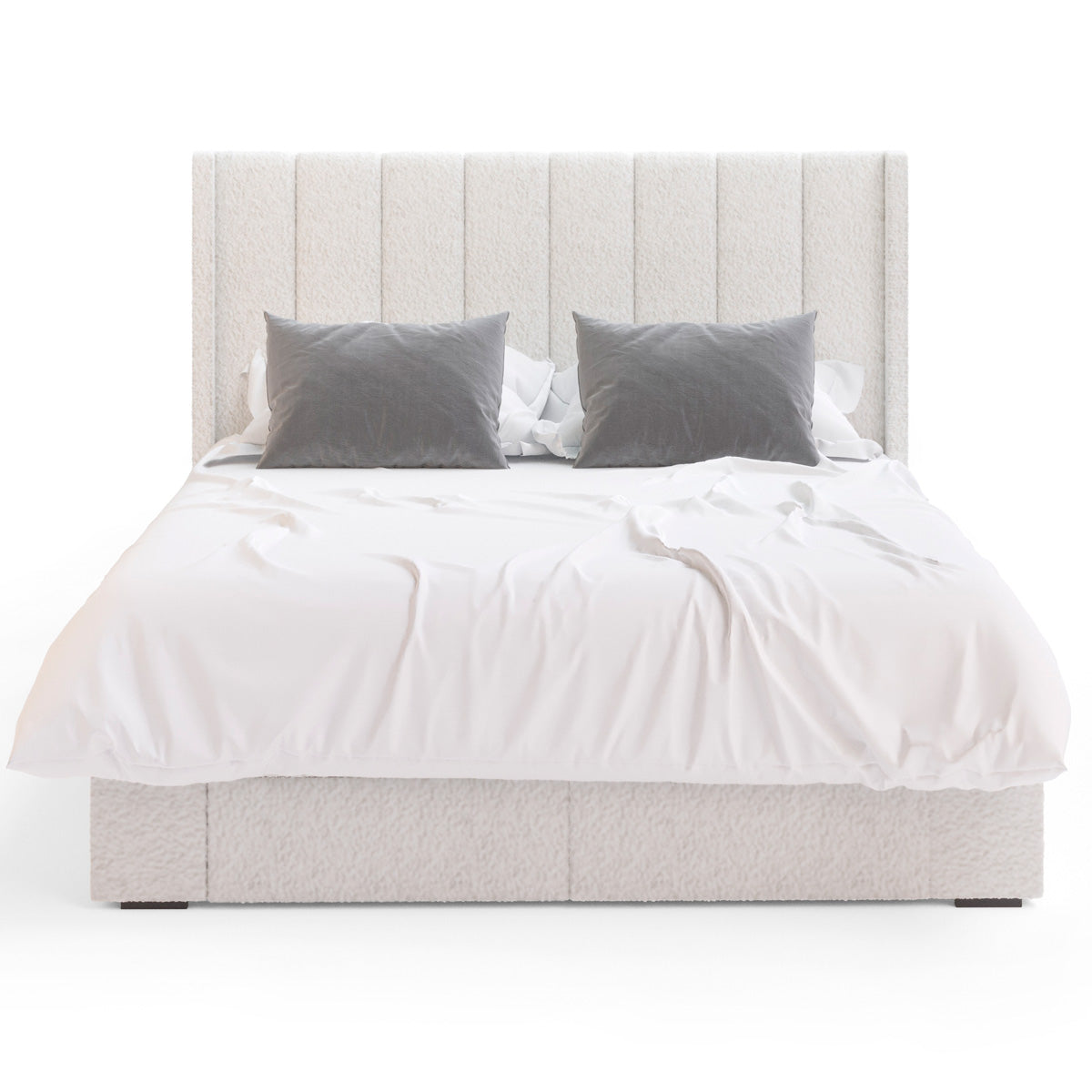 Emilie Winged Storage Bed Frame with Four Extra Large Drawers (Ivory White Boucle Fabric)