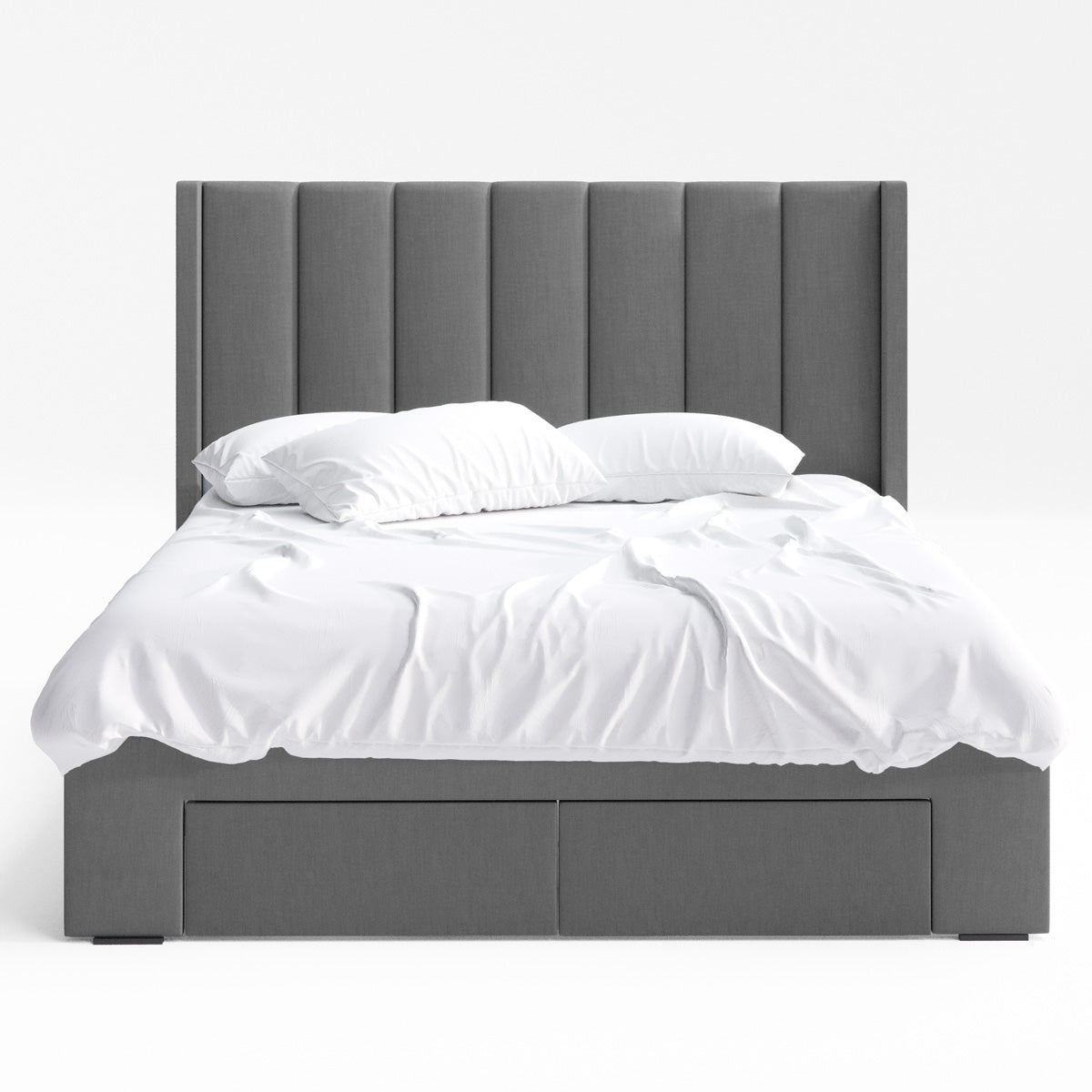 Emilie Winged Bed Frame with Four Storage Drawers (Charcoal Fabric)