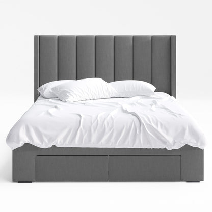 Emilie Winged Bed Frame with Four Storage Drawers (Charcoal Fabric)