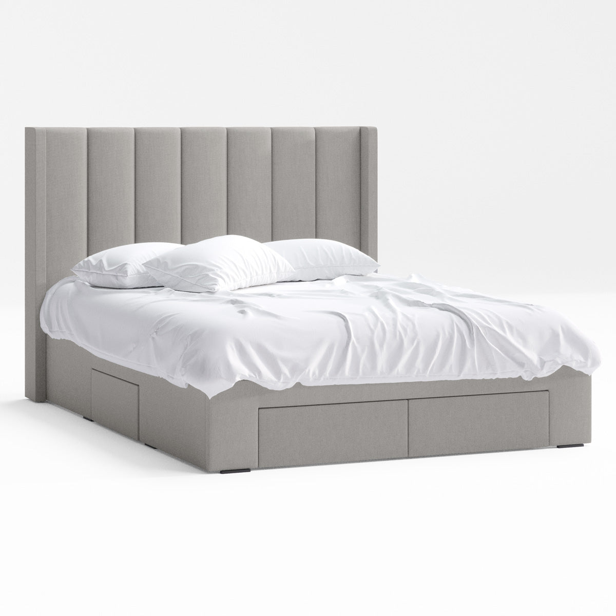 Emilie Winged Bed Frame with Four Storage Drawers (Grey Fabric)