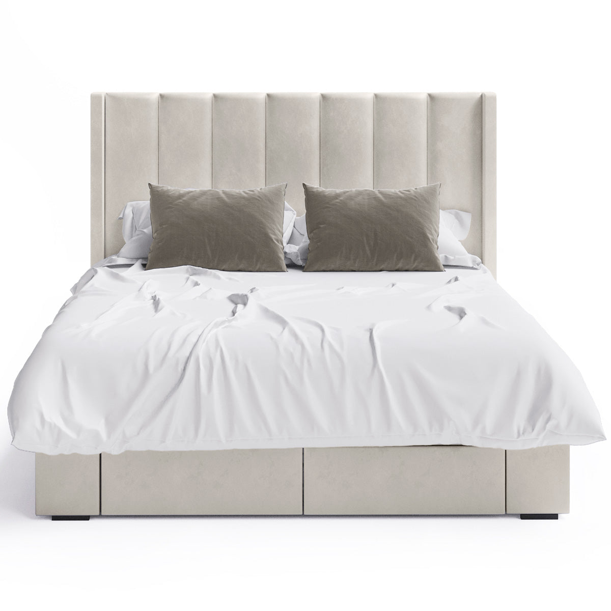 Emilie Winged Storage Bed Frame with Four Extra Large Drawers (Taupe White Velvet)