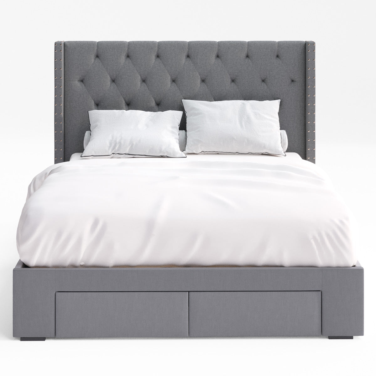 Leonora Wing Bed Frame with Four Storage Drawers (Charcoal Fabric)