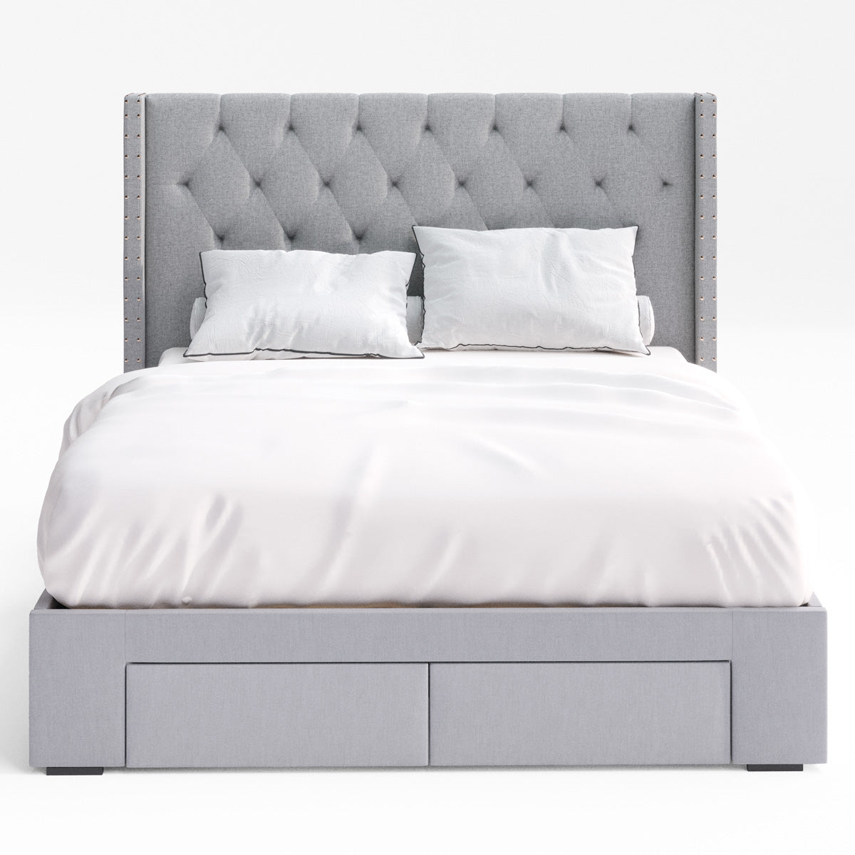 Leonora Wing Bed Frame with Four Storage Drawers (Grey Fabric)