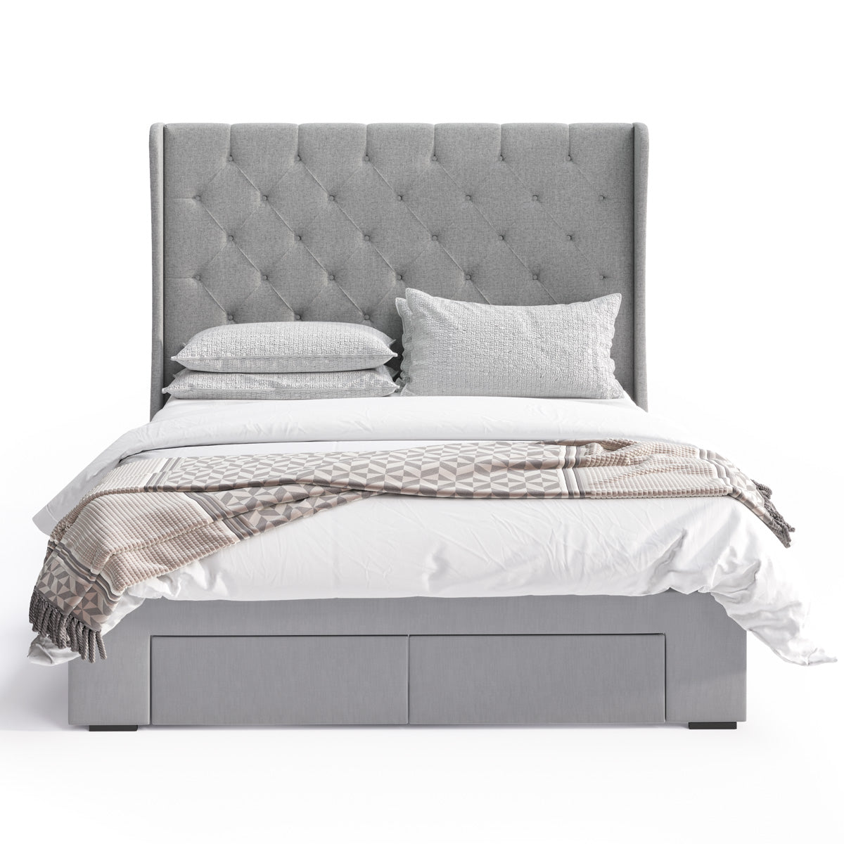 Windsor Winged Bed Frame with Four Storage Drawers (Grey Fabric)