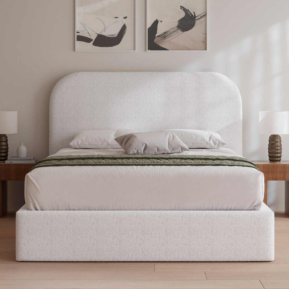 Pablo Upholstered Bed Frame (Snow White Boucle Fabric)
