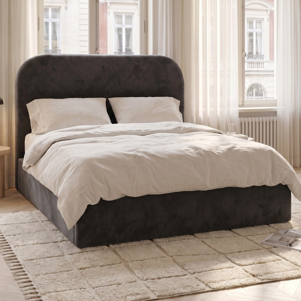 Pablo Upholstered Bed Frame (Fossil Grey Velvet Fabric)