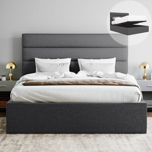 Benny Gas Lift Storage Bed Frame (Charcoal Fabric)