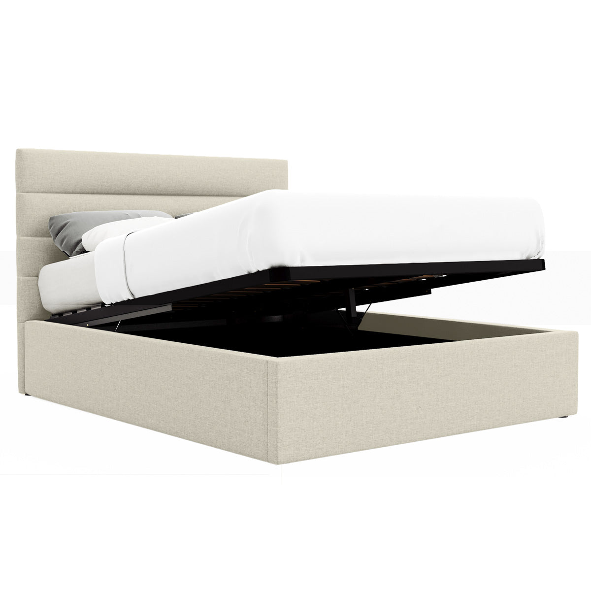 Benny Gas Lift Storage Bed Frame (Natural Beige Fabric)