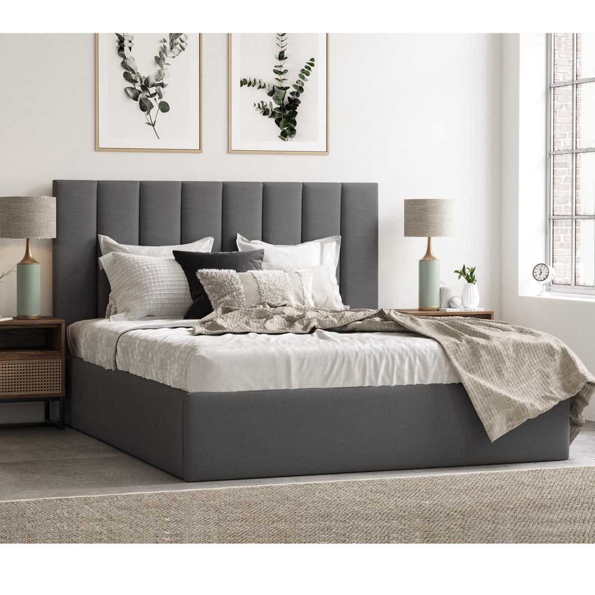 Celine Gas Lift Storage Bed Frame (Charcoal Fabric)