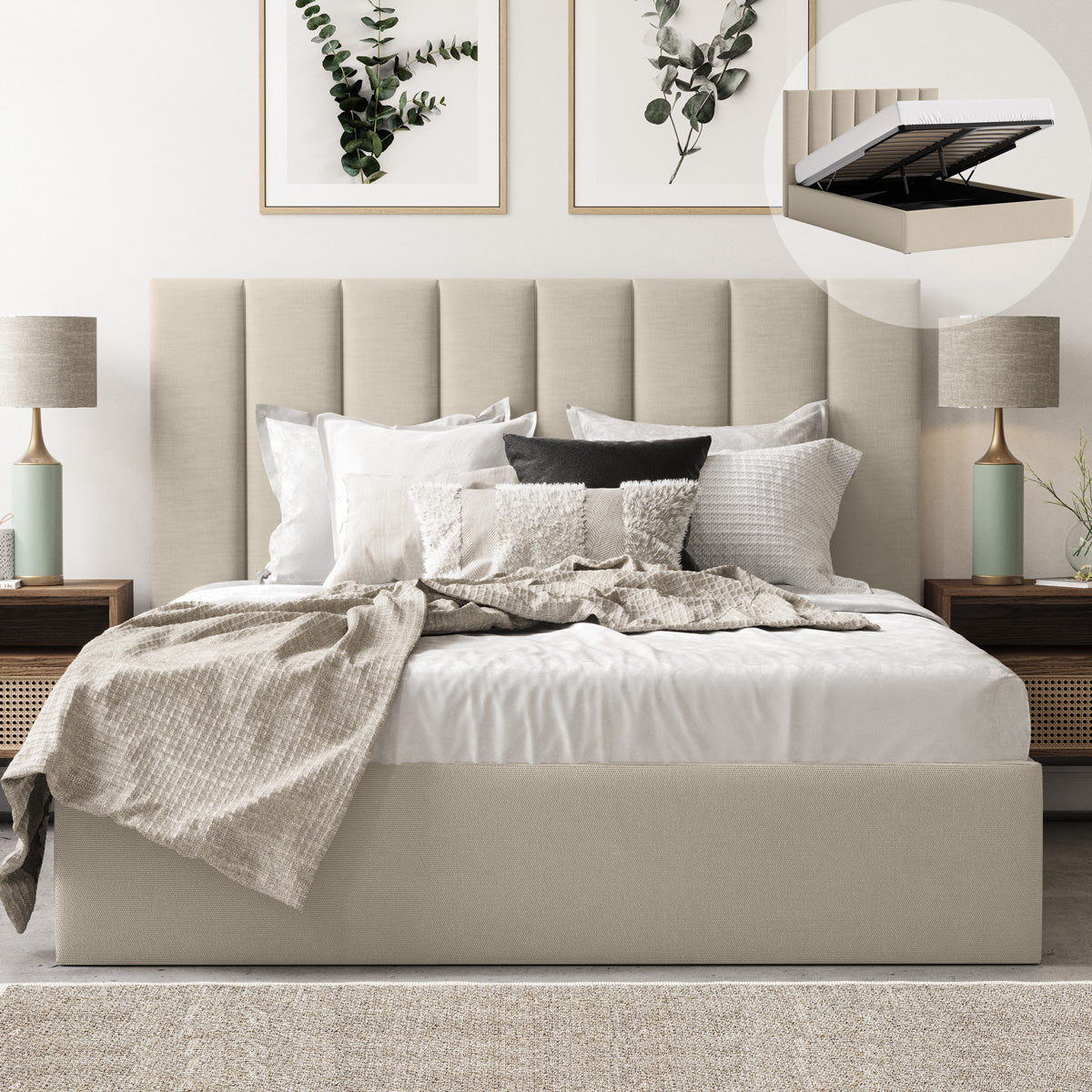 Celine Gas Lift Storage Bed Frame (Natural Beige Fabric) Tommy Swiss — free download