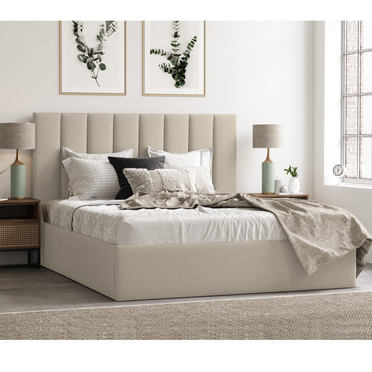 Celine Gas Lift Storage Bed Frame (Natural Beige Fabric)