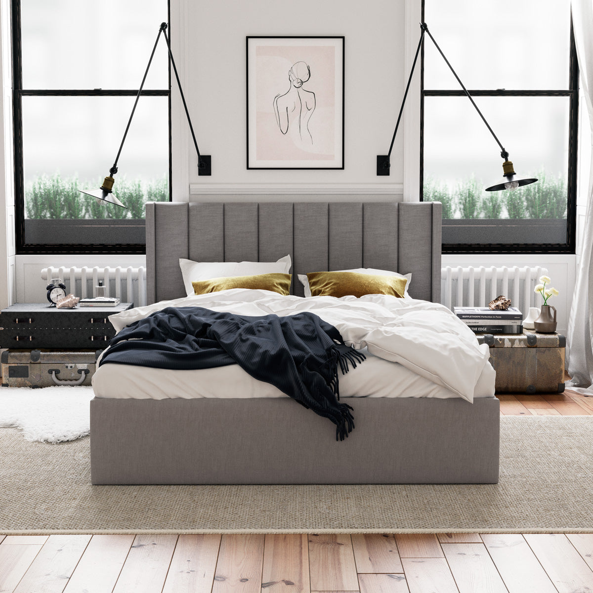 Emilie Gas Lift Storage Wing Bed Frame (Grey Fabric) Tommy Swiss — free download