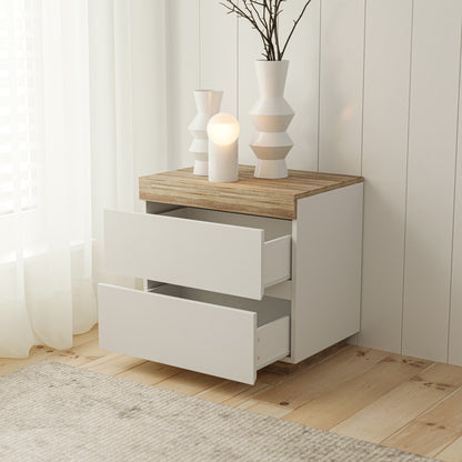 Coastal Wooden Bedside Table With White Drawers (Bondi)