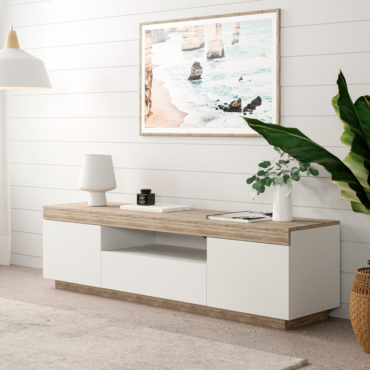 Coastal White Wooden TV Stand Cabinet Entertainment Unit (160cm Bondi)