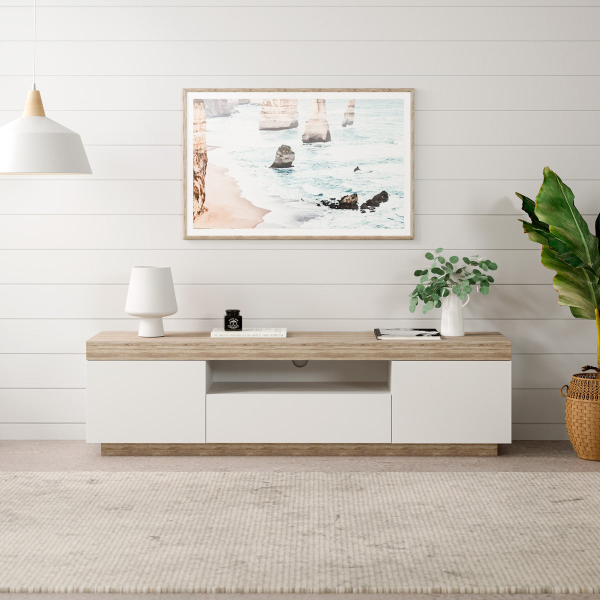 Coastal White Wooden TV Stand Cabinet Entertainment Unit (160cm Bondi)