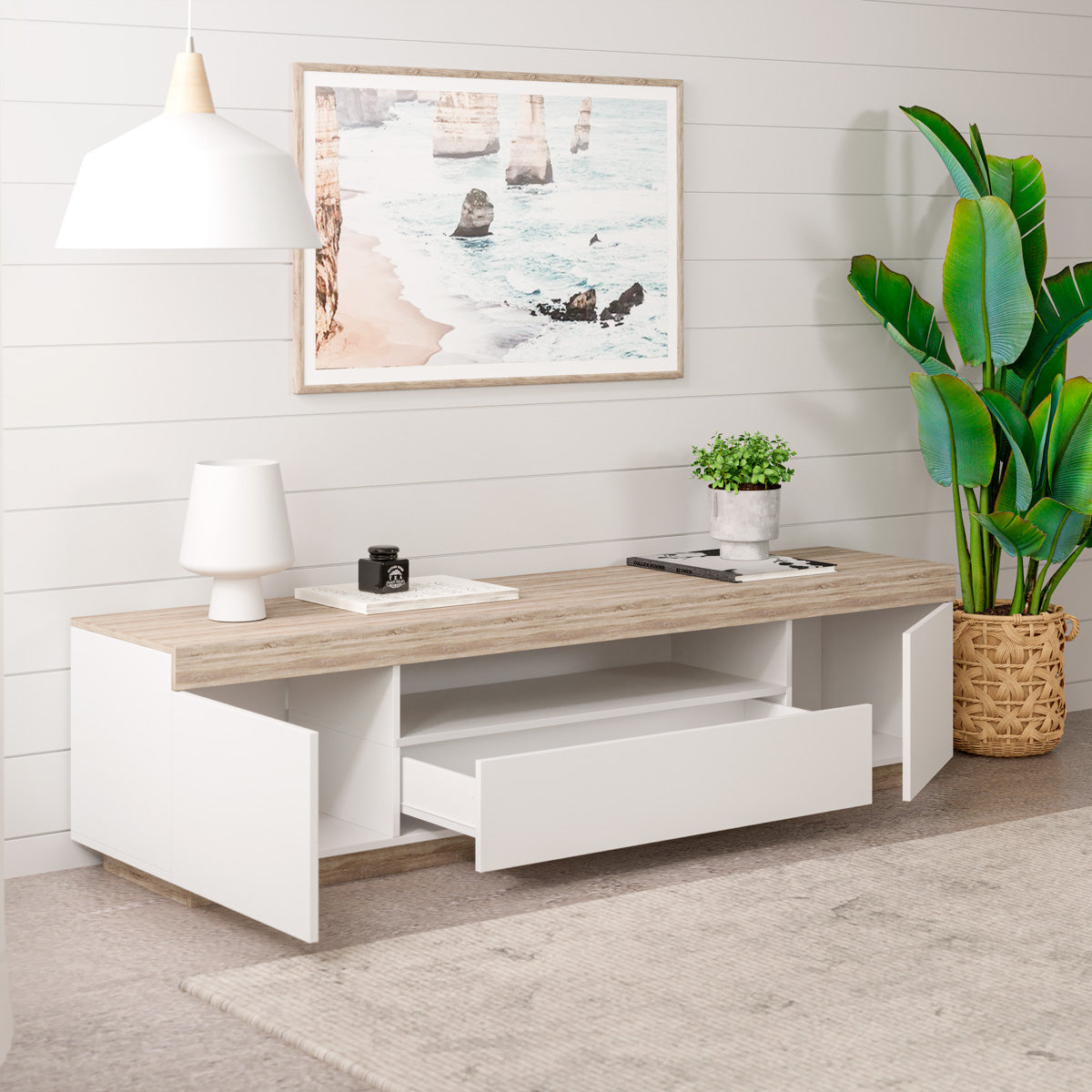 Coastal White Wooden TV Stand Cabinet Entertainment Unit (180cm Bondi)