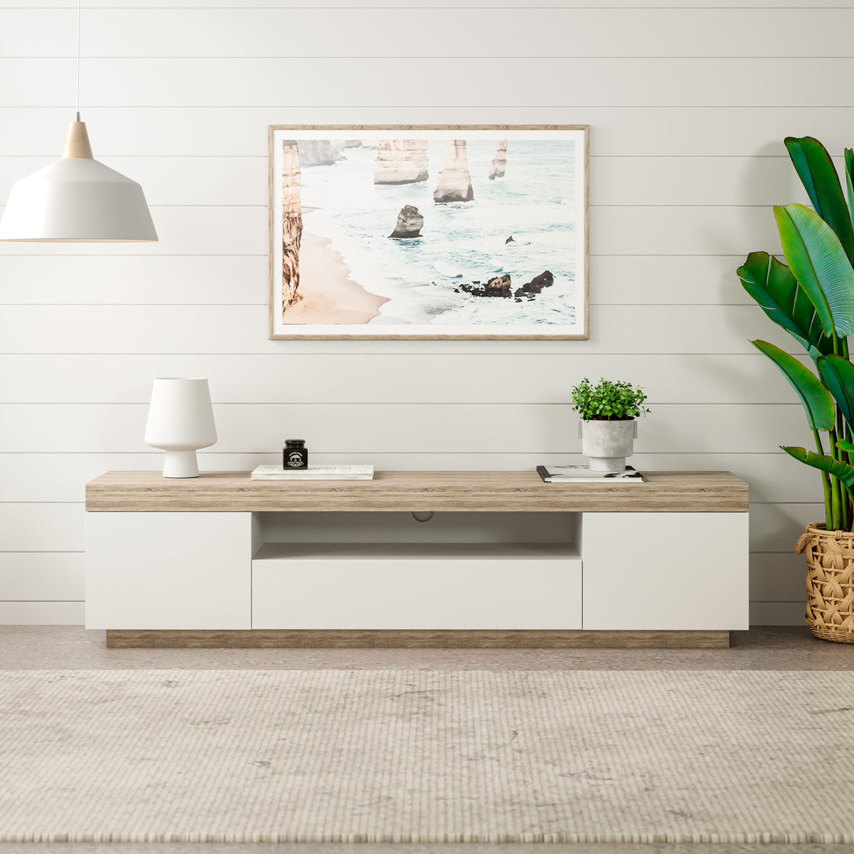 Coastal White Wooden TV Stand Cabinet Entertainment Unit (180cm Bondi)