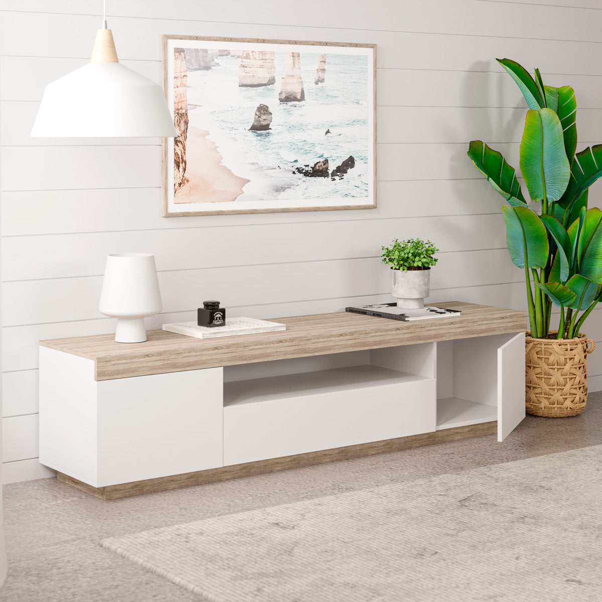 Coastal White Wooden TV Stand Cabinet Entertainment Unit (180cm Bondi)