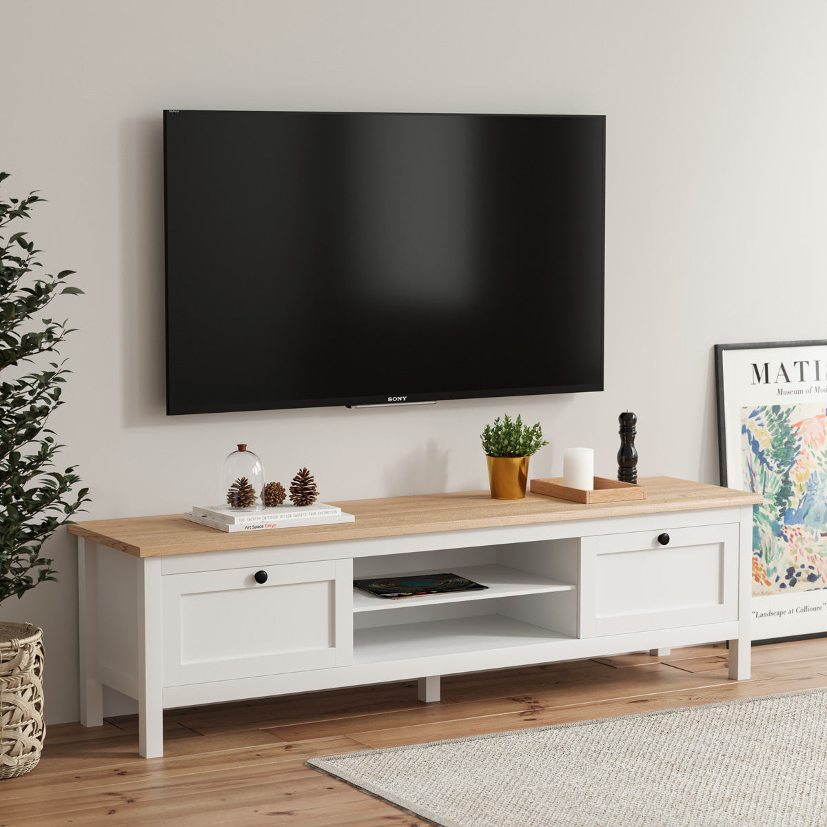 Country Farmhouse White TV Unit Entertainment Cabinet (160cm Rosedale)