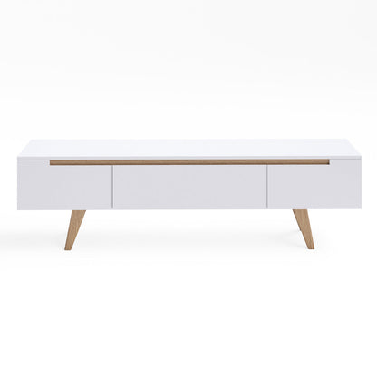 White TV Cabinet Entertainment Unit With Solid Oak Legs (160cm Olsen)