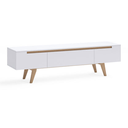 White TV Cabinet Entertainment Unit With Solid Oak Legs (160cm Olsen)