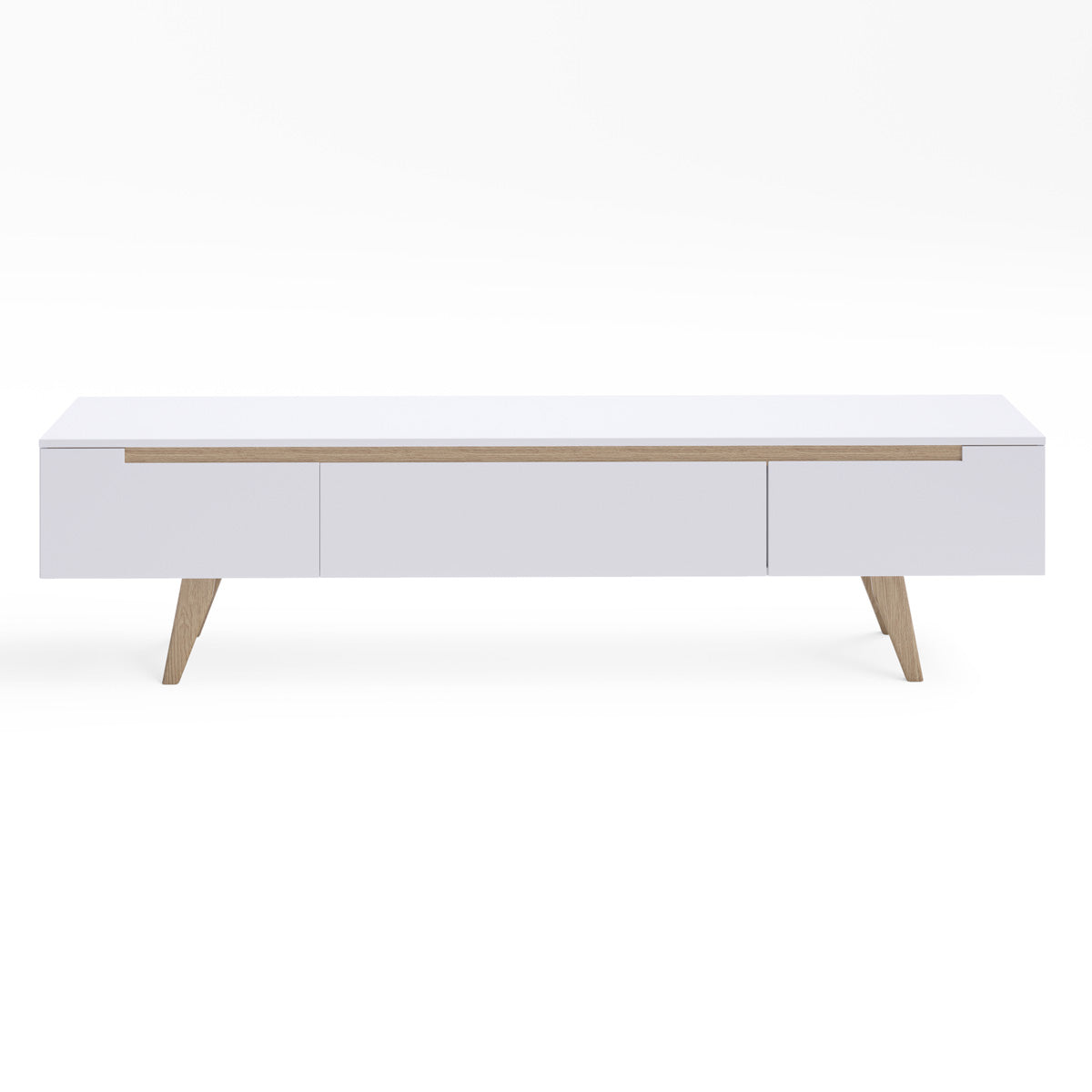 White TV Cabinet Entertainment Unit With Solid Oak Legs (180cm Olsen)