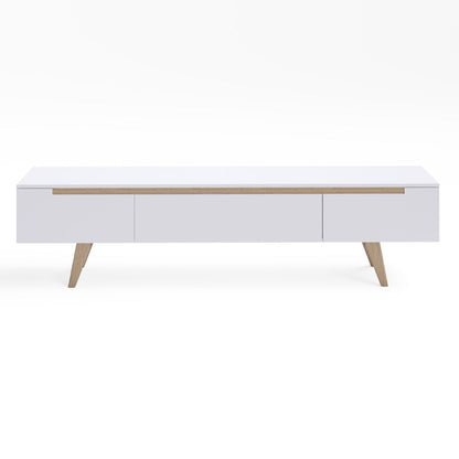 White TV Cabinet Entertainment Unit With Solid Oak Legs (180cm Olsen)