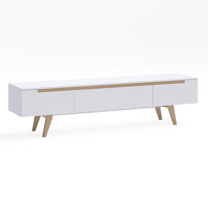 White TV Cabinet Entertainment Unit With Solid Oak Legs (180cm Olsen)