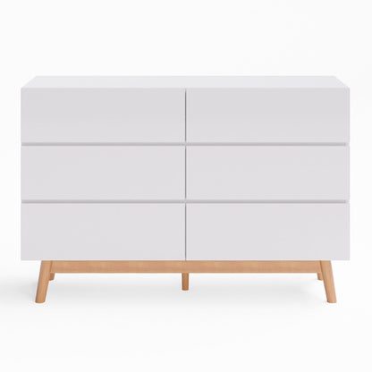 White Six Drawer Wooden Dresser Lowboy Chest (Aspen)