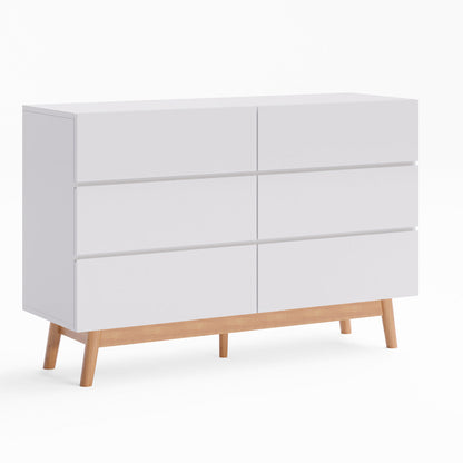 White Six Drawer Wooden Dresser Lowboy Chest (Aspen)