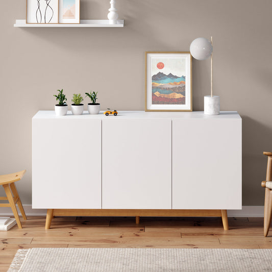 White Sideboard Buffet Unit with Solid Wood Legs (Aspen)