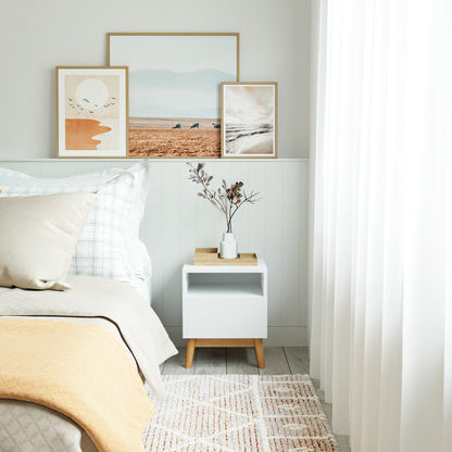 White Wooden Bedside Table with Solid Wood Legs (Aspen)