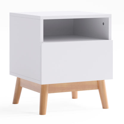 White Wooden Bedside Table with Solid Wood Legs (Aspen)